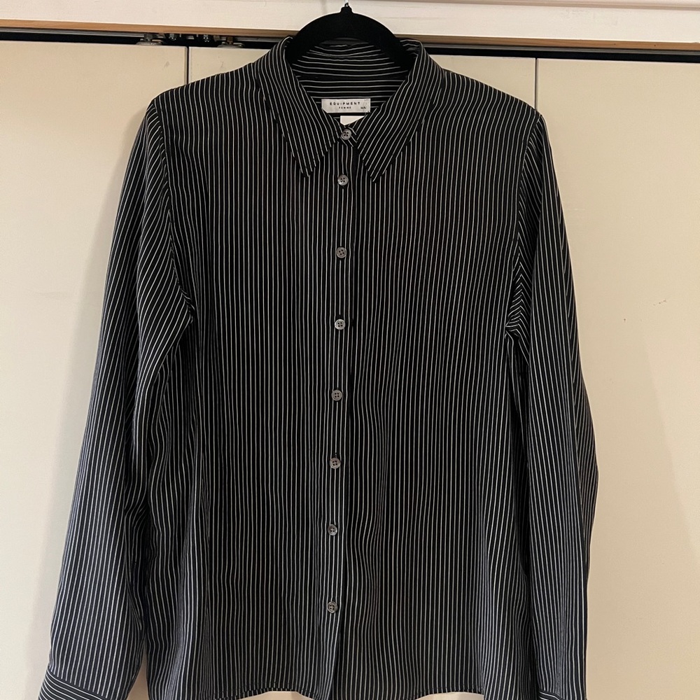 Equipment Black and White Striped Women's Shirt